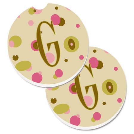 Letter G Initial Monogram Tan Dots Set Of 2 Cup Holder Car Coaster